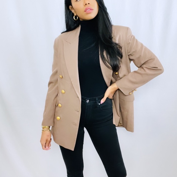 Vintage | Brown and Gold Double Oversized Breasted Blazer - Picture 9 of 11